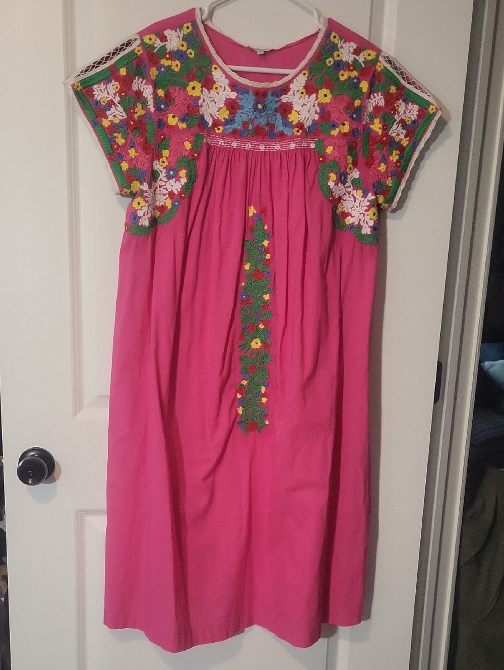 Frances Valentine Hot Pink Embroidered Floral Midi Dress